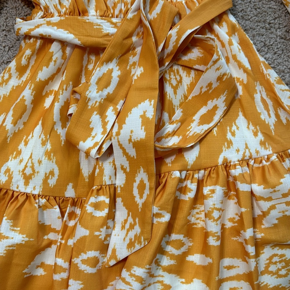 Flying Tomato Mustard Yellow and White Ikat Long-Sleeve Dress - Picture 3 of 7